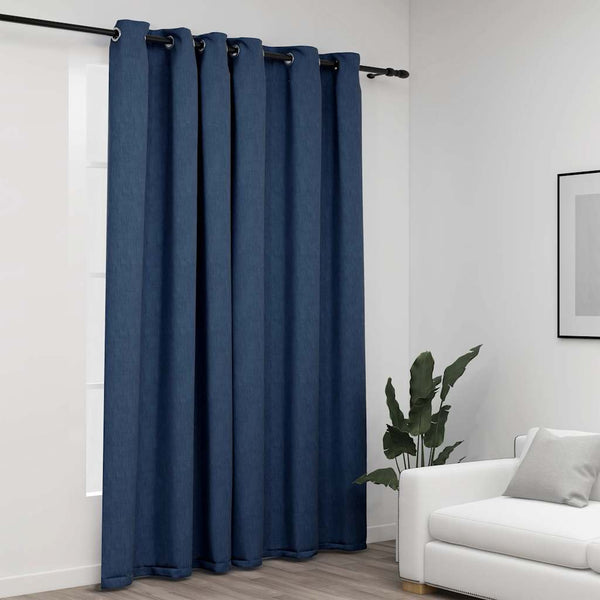 Blauer Verdunkelungsvorhang Leinenoptik 290x245 cm