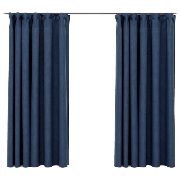 Verdunkelungsvorhänge Blau Leinenoptik 140x175 cm, 2er-Set