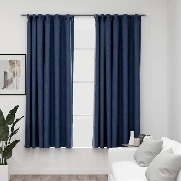 Verdunkelungsvorhänge Blau Leinenoptik 140x175 cm, 2er-Set
