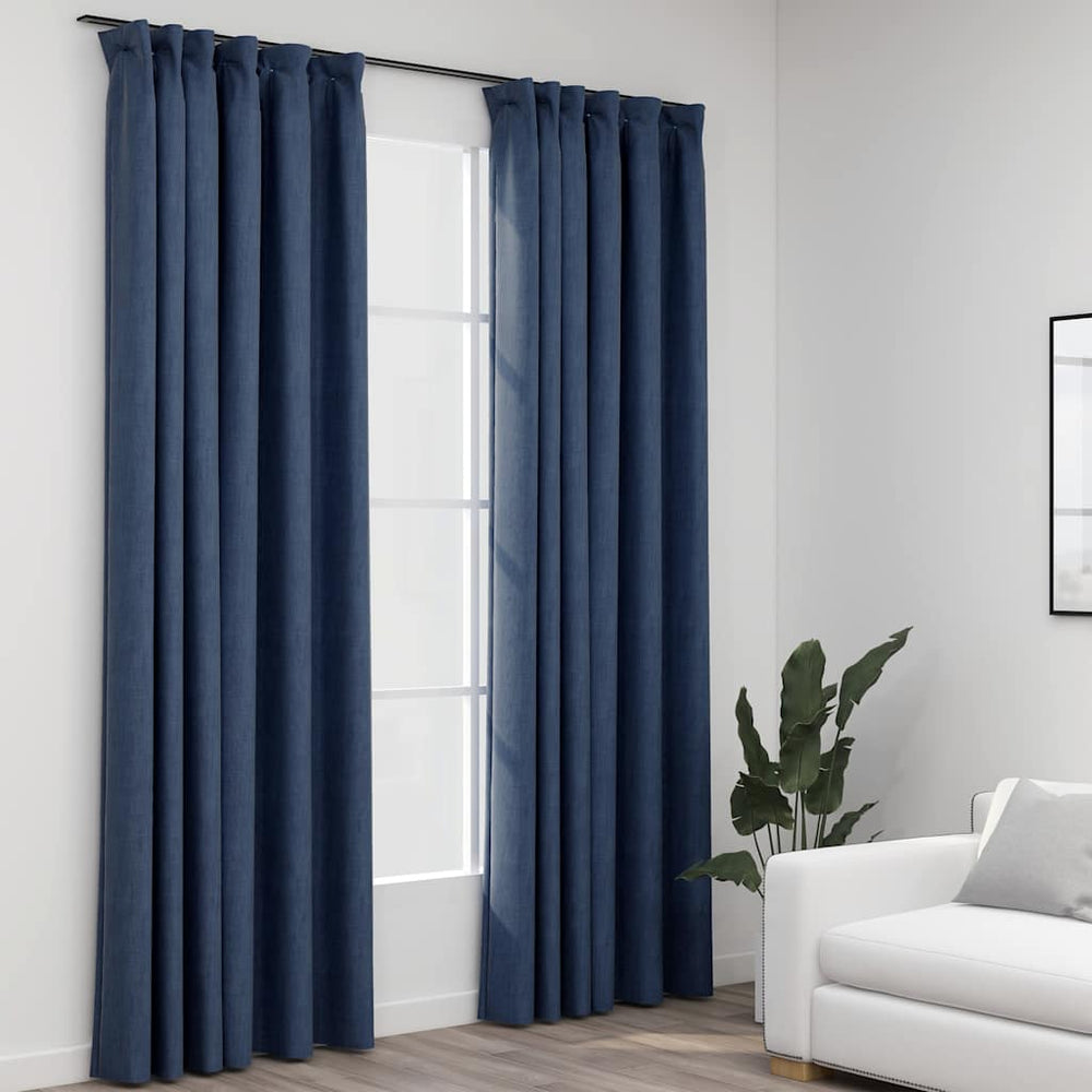 Verdunkelungsvorhänge Blau Leinenoptik 140x245cm 2er Set