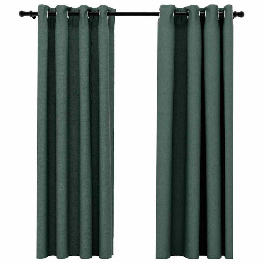 Grüne Verdunkelungsvorhänge Leinenoptik 140x175 cm, 2er-Set