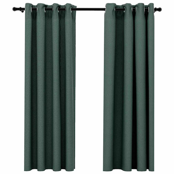 Grüne Verdunkelungsvorhänge Leinenoptik 140x175 cm, 2er-Set