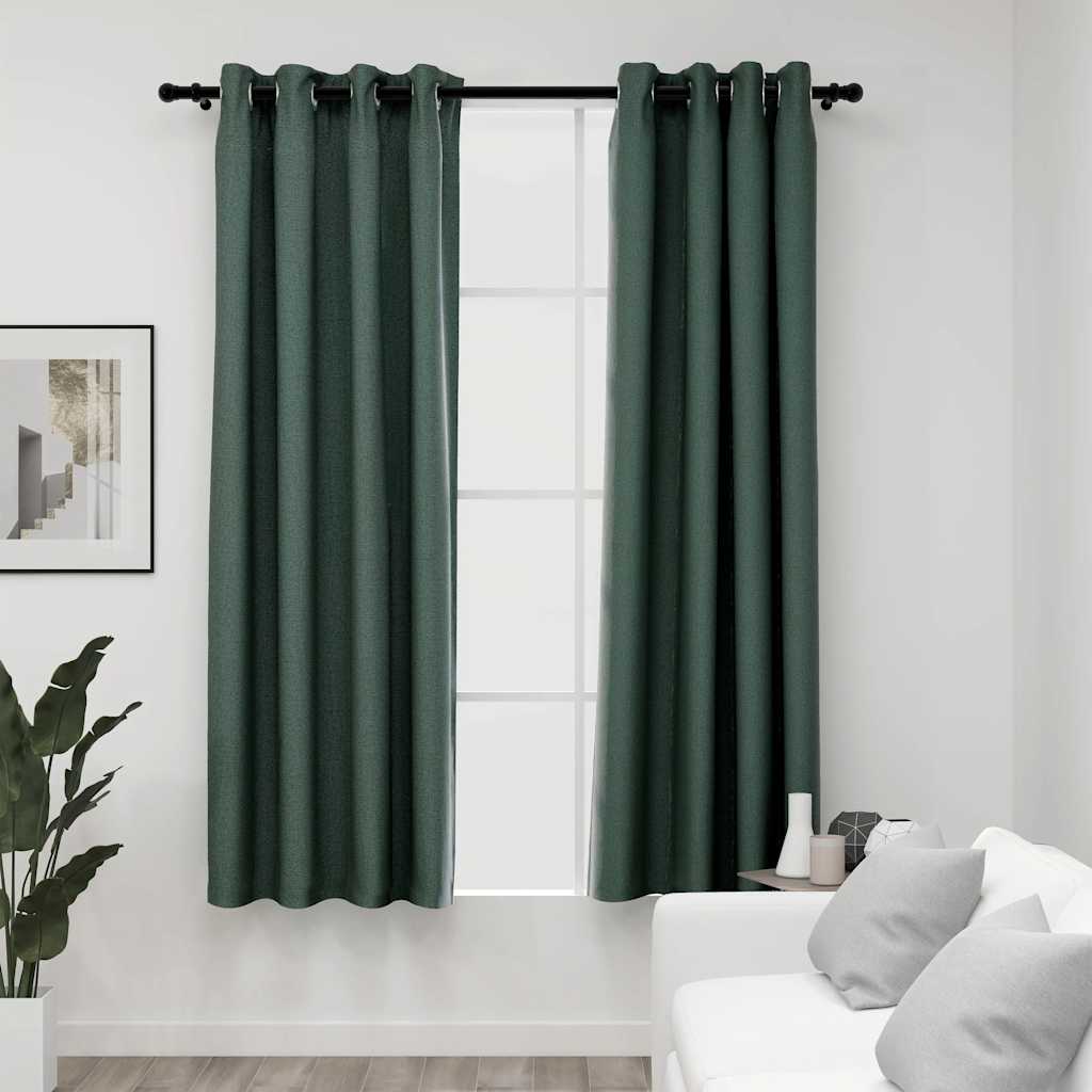 Grüne Verdunkelungsvorhänge Leinenoptik 140x175 cm, 2er-Set