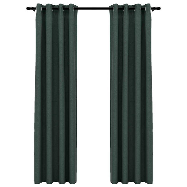 Grüne Verdunkelungsvorhänge Leinenoptik 140x225 cm, 2er-Set