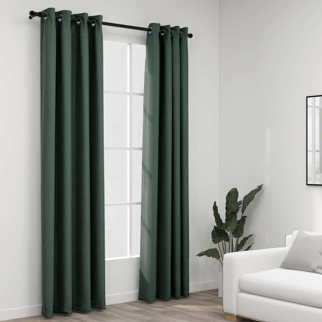 Grüne Verdunkelungsvorhänge Leinenoptik 140x225 cm, 2er-Set