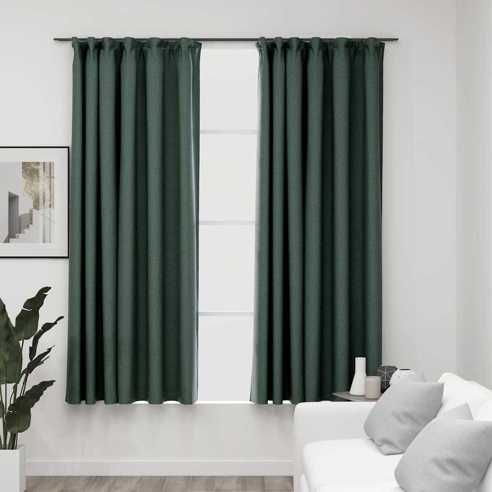 Grüne Verdunkelungsvorhänge mit Haken, 140x175 cm, 2er-Set