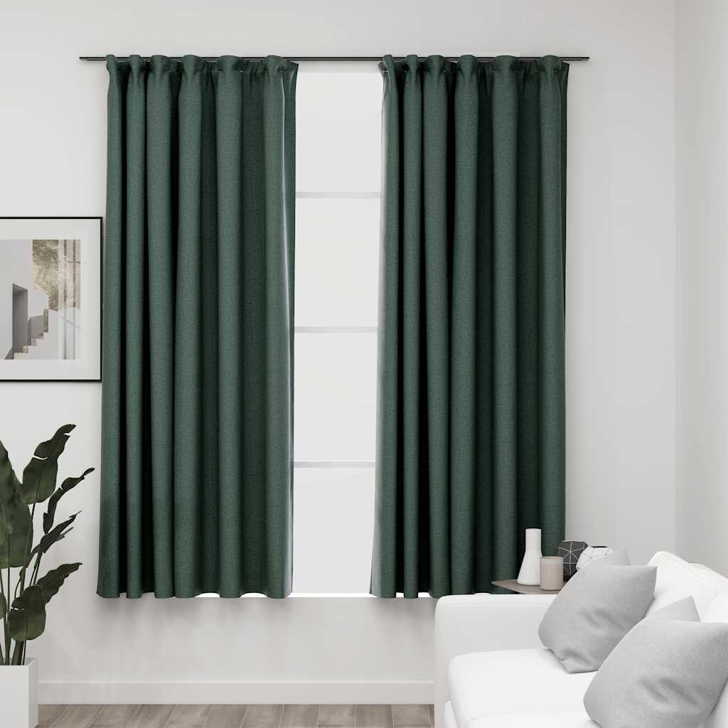Grüne Verdunkelungsvorhänge mit Haken, 140x175 cm, 2er-Set