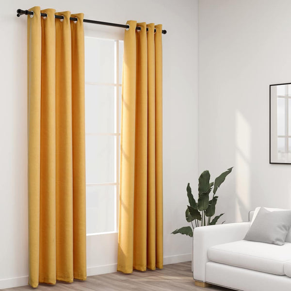 Gelbe Verdunkelungsvorhänge Leinenoptik 140x225 cm, 2er-Set