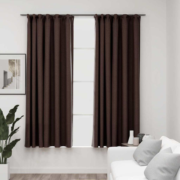 vidaXL Rideaux occultants à crochets, aspect lin, 2 pcs, taupe 140x175 cm
