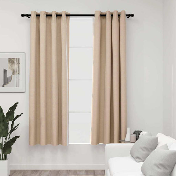 vidaXL Rideaux occultants 2 pcs à œillets aspect lin beige 140x175 cm