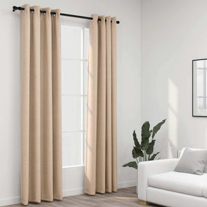 vidaXL Rideaux occultants 2 pcs à œillets aspect lin Beige 140x225 cm