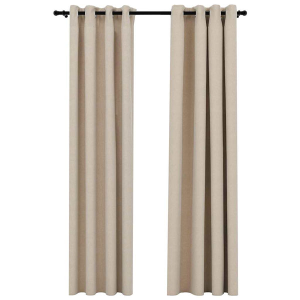 vidaXL Rideaux occultants à œillets effet lin 2 pcs Beige 140x245 cm