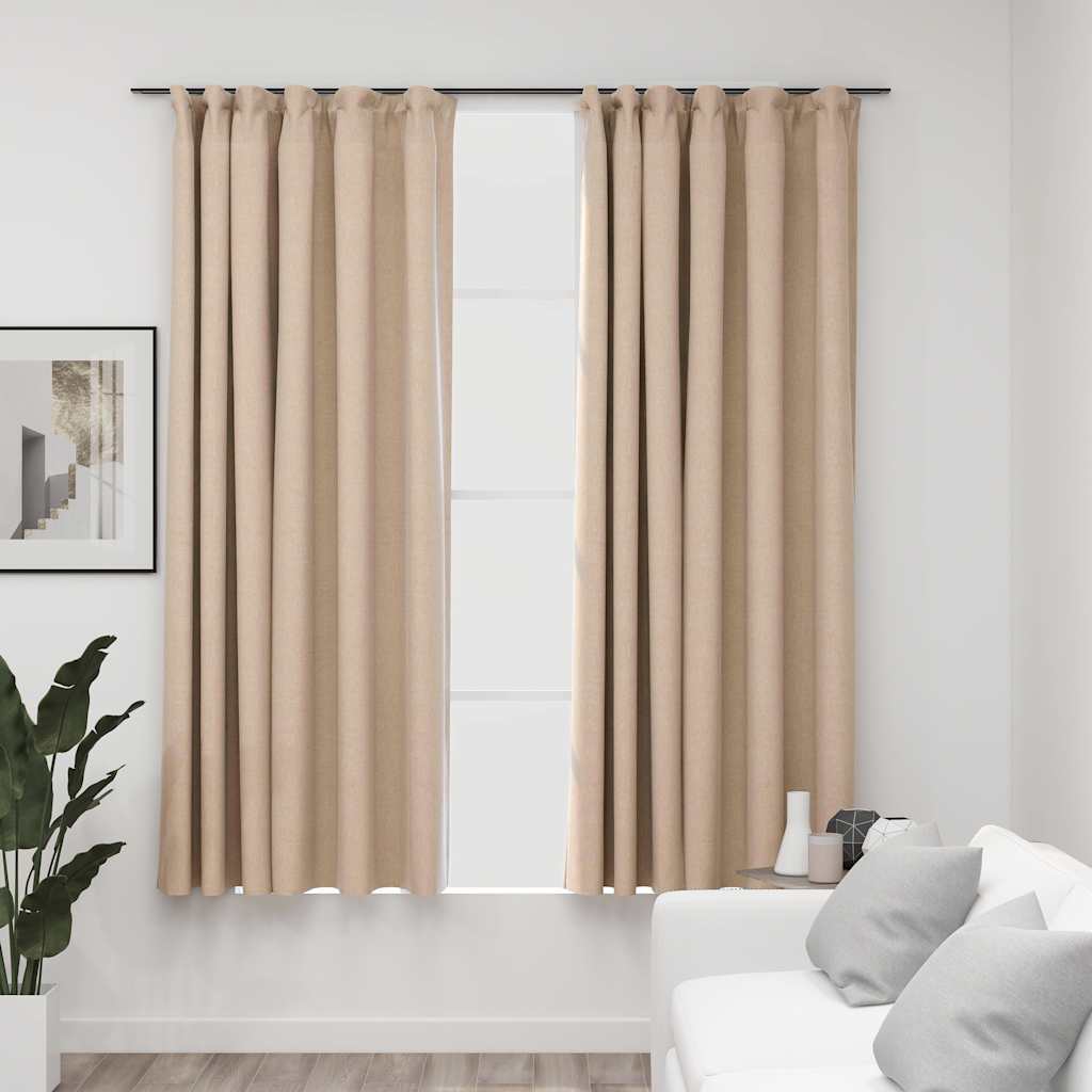 vidaXL Rideaux occultants 2 pcs à crochets aspect lin beige 140x175 cm