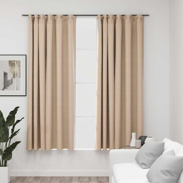 vidaXL Rideaux occultants 2 pcs à crochets aspect lin beige 140x175 cm
