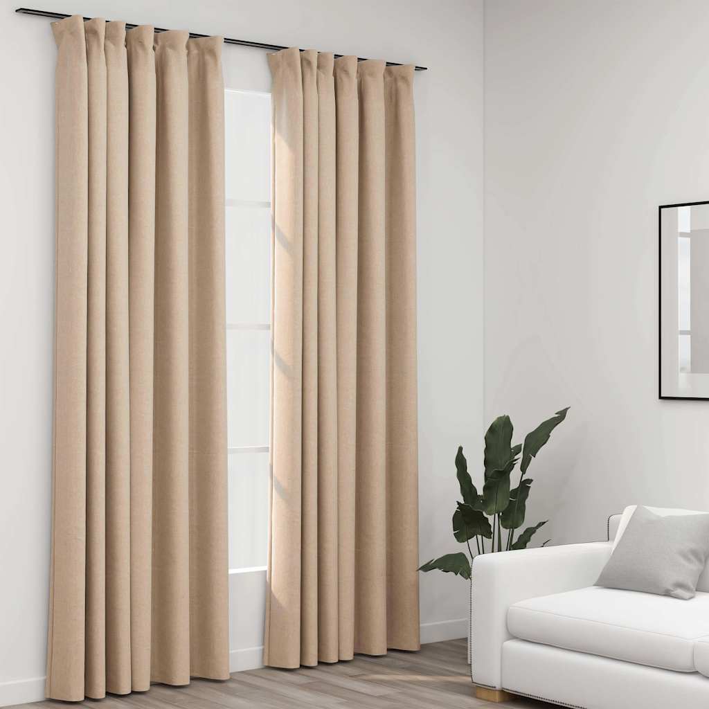 vidaXL Rideaux occultants aspect lin à crochets 2 pcs Beige 140x245 cm