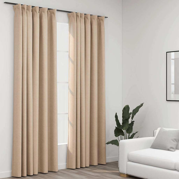 vidaXL Rideaux occultants aspect lin à crochets 2 pcs Beige 140x245 cm