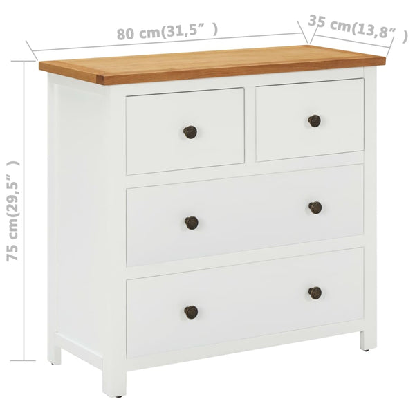 vidaXL Chest of Drawers 80x35x75 cm Solid Oak Wood