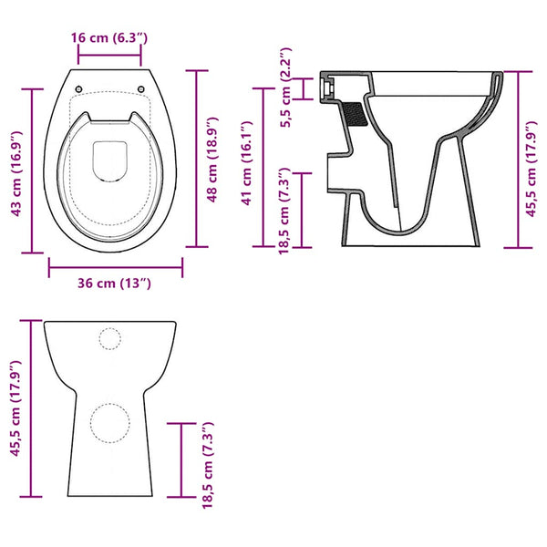 Randloses WC 7 cm Extra Höhe Soft-Close Keramik Weiß