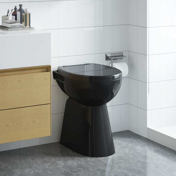 Randloses WC 7 cm Extra Höhe Soft-Close Keramik Schwarz