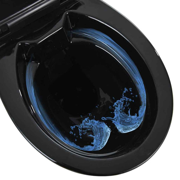 Randloses WC 7 cm Extra Höhe Soft-Close Keramik Schwarz