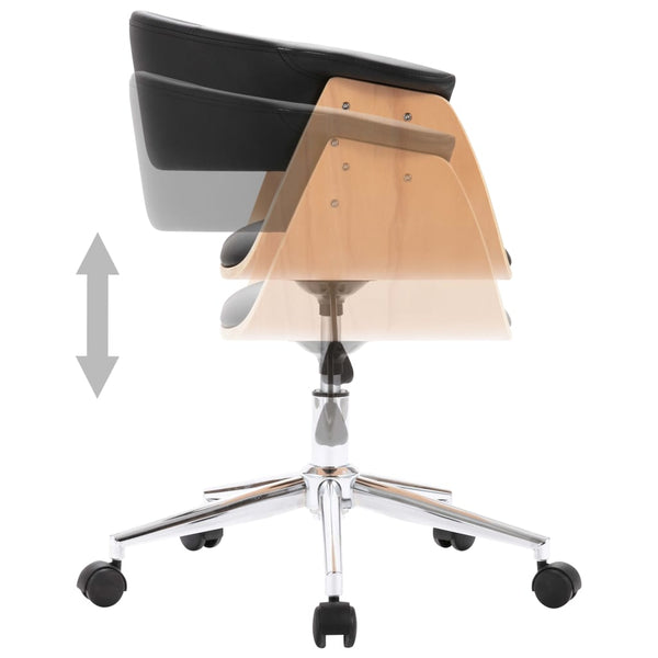 Drehbarer Bürostuhl Schwarz Bugholz und Kunstleder