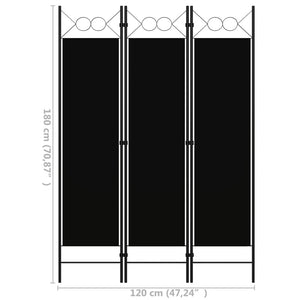Schwarzer 3-Panel Raumteiler 120x180 cm