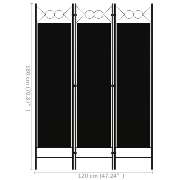 Schwarzer 3-Panel Raumteiler 120x180 cm