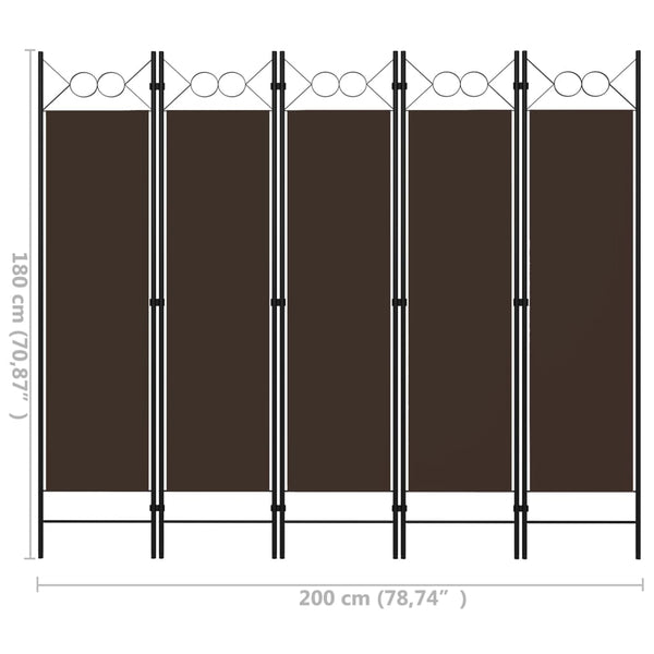 5-teiliger Raumteiler Braun 200x180 cm