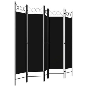 Schwarzer 5-Panel Raumteiler 200x180 cm