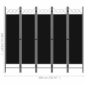 Schwarzer 5-Panel Raumteiler 200x180 cm