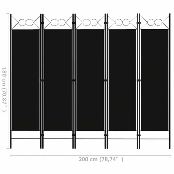 Schwarzer 5-Panel Raumteiler 200x180 cm