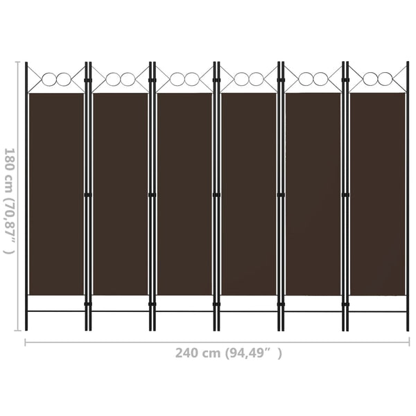 6-Panel Raumteiler Braun 240x180 cm