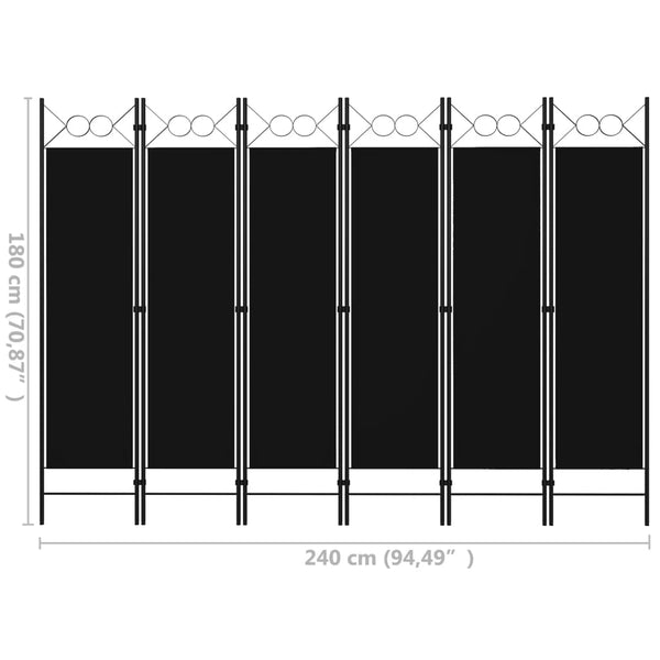 Schwarzer 6-teiliger Raumteiler 240x180 cm