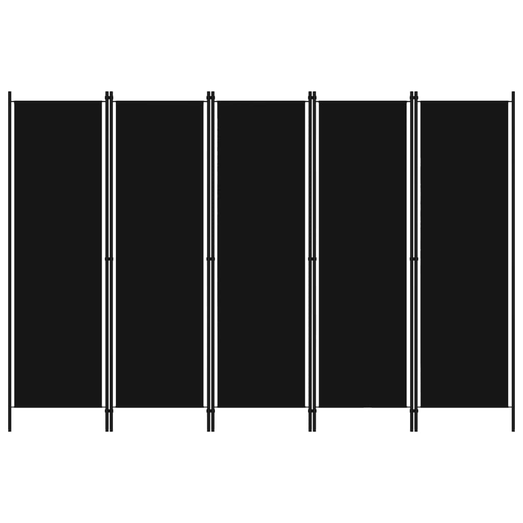 Schwarzer Raumteiler, 5-teilig, 250x180 cm
