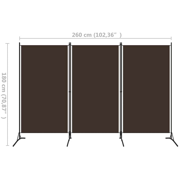 Brauner 3-Panel Raumteiler 260x180 cm