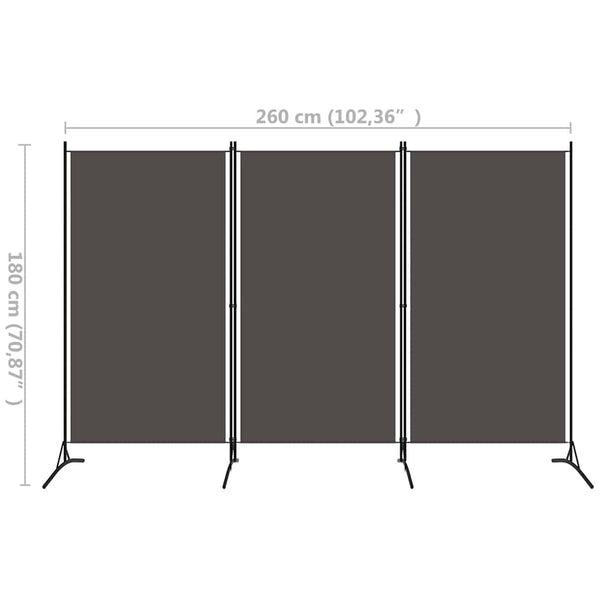 Anthrazit Raumteiler 260x180 cm, 3-teilig