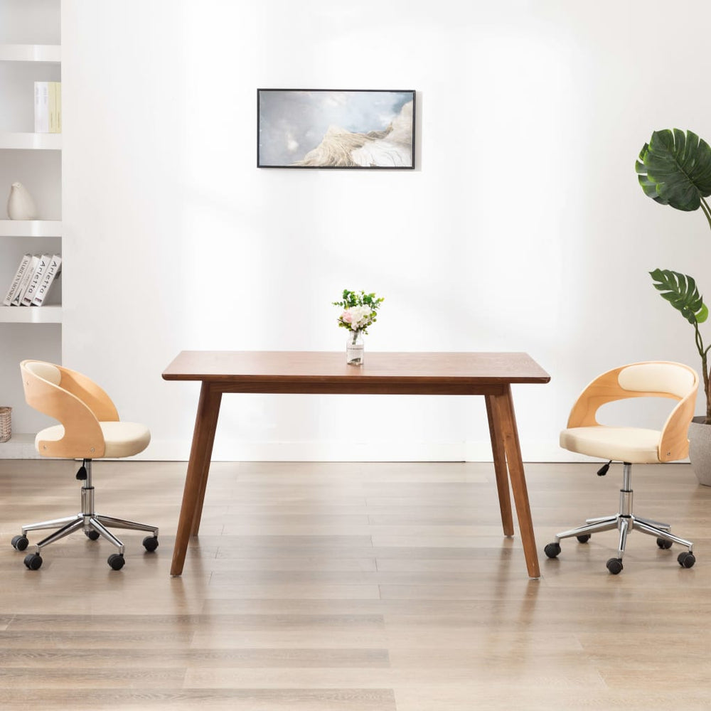 Esszimmerstühle 2 Stk. Drehbar Creme Bugholz und Kunstleder