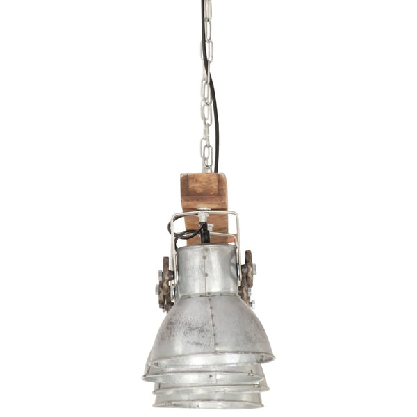 Industrielle Deckenlampe Silber Mangoholz E27