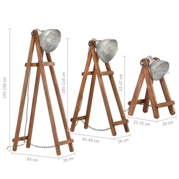 Stehlampen 3 Stk. Silbern E27 Mango Massivholz