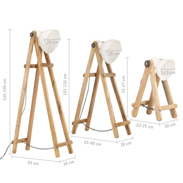 3er Set Stehlampen Weiß Mango Massivholz E27