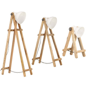 3er Set Stehlampen Weiß Mango Massivholz E27