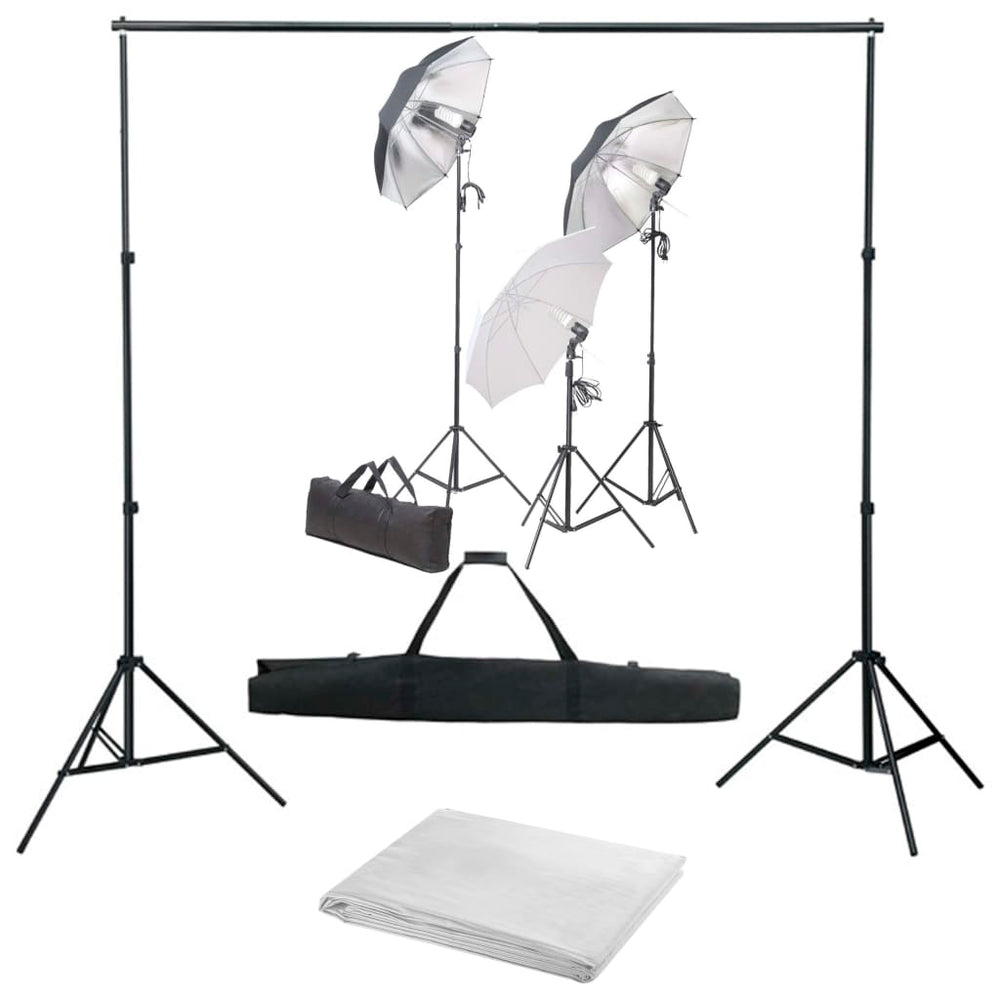 Fotostudio-Set mit Lampen und Hintergrundsystem