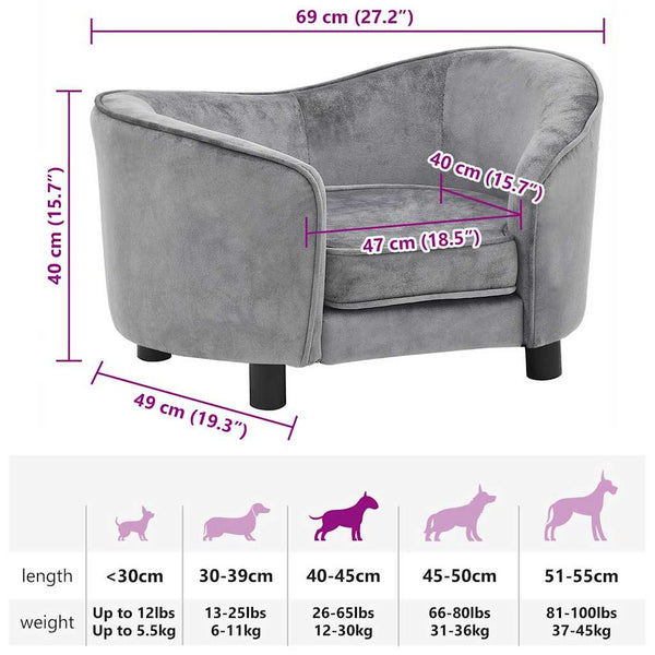 Hundesofa Grau 69x49x40 cm Plüsch