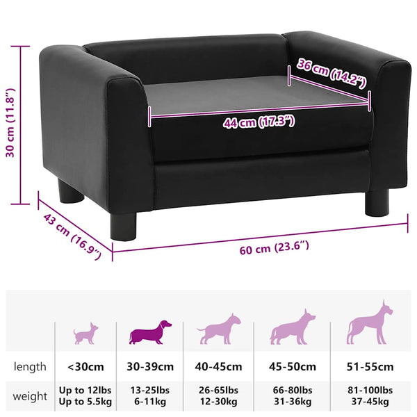 Hundesofa Schwarz 60x43x30 cm Plüsch und Kunstleder