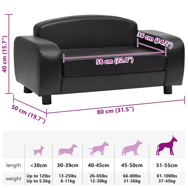 Hundesofa Schwarz 80x50x40 cm Kunstleder