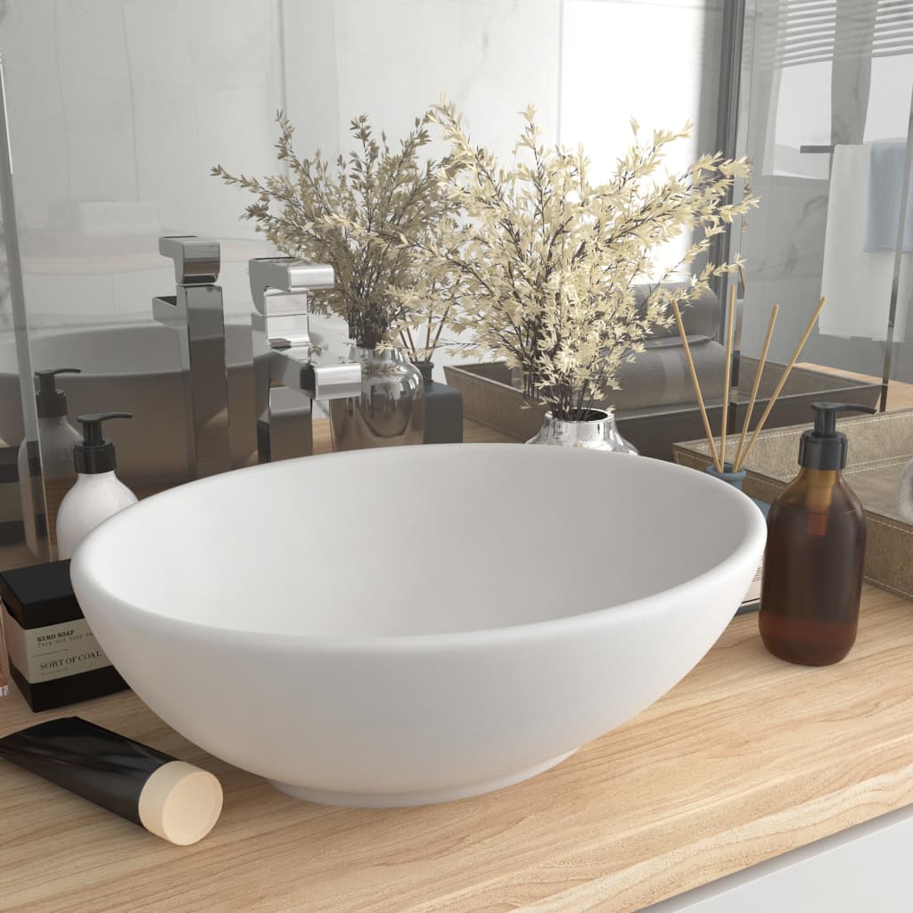vidaXL Lavabo ovale de luxe blanc mat 40x33 cm céramique