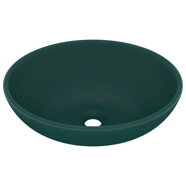 vidaXL Lavabo ovale de luxe Vert foncé mat 40x33 cm Céramique