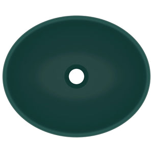 vidaXL Lavabo ovale de luxe Vert foncé mat 40x33 cm Céramique