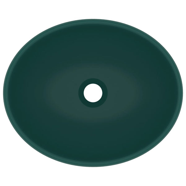 vidaXL Lavabo ovale de luxe Vert foncé mat 40x33 cm Céramique