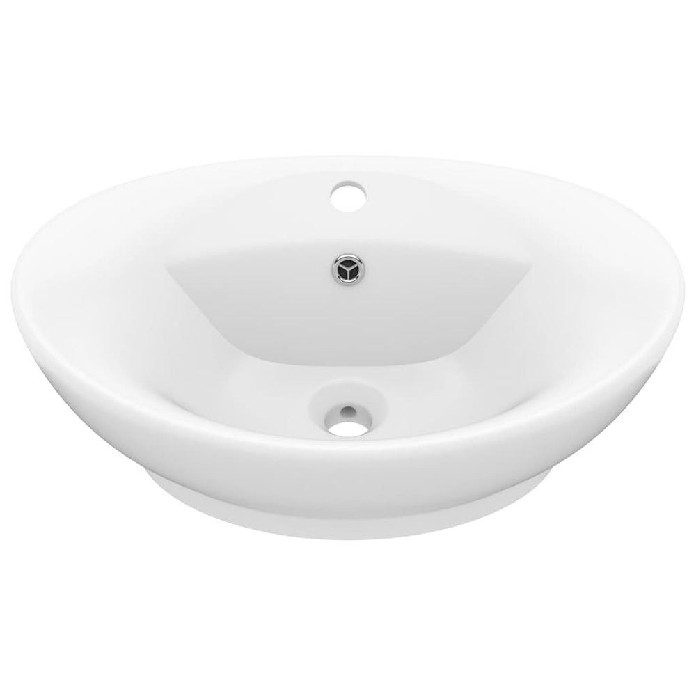 Luxus-Waschbecken Überlauf Oval Matt-Weiß 58,5x39 cm Keramik